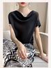 Women's High-End Short Sleeve Cowl Neck Satin Blouse