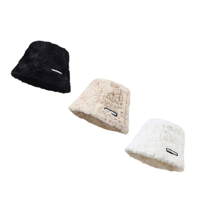 White plush fisherman's hat children's autumn and winter new thickened plush warm bucket hat temperament versatile plain basin hat