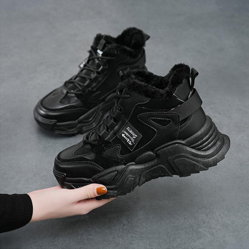 Trendy High Top Plush Dad Shoes  New Autumn and Winter Cotton Shoes Versatile Board Shoes Casual Sports Women's Shoes Traf