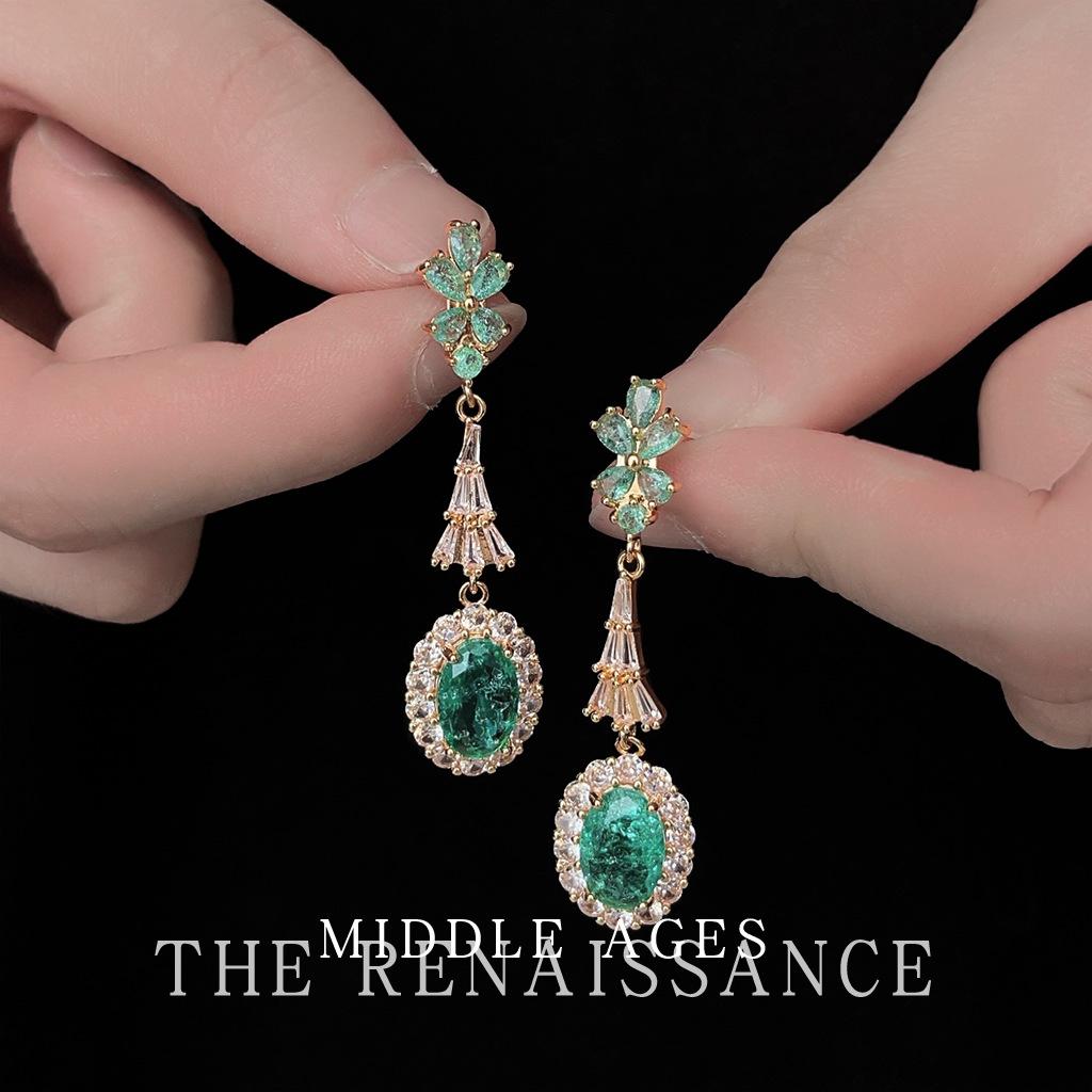 Heavy Industry Color Treasure Ice Flower Zircon Earrings Retro Court Style Love Stud Earrings French Earrings