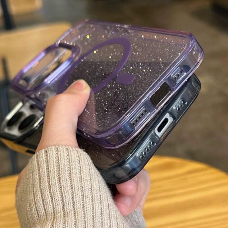 Bling Glitter For Magsafe Wireless Charge Magnetic Case for iPhone 16e 15 14 Plus 13 12 11 Pro Max XR Clear Acrylic Cover