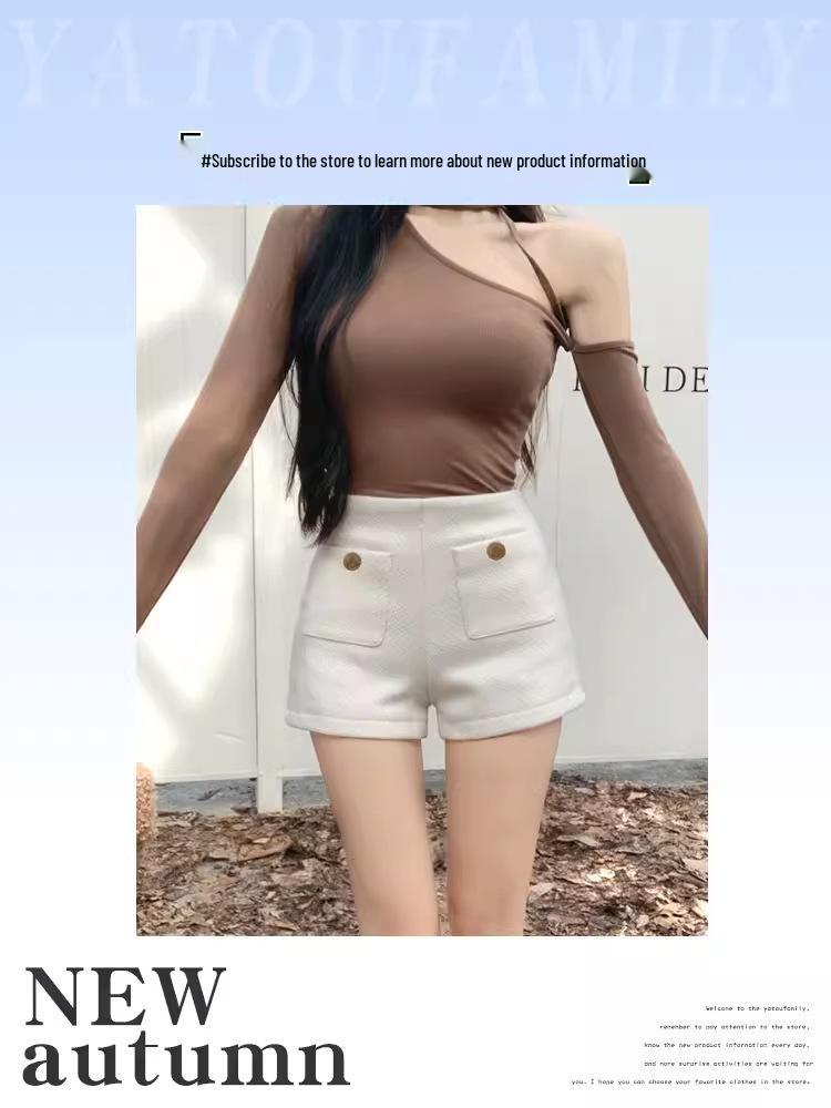 Women's Temperament White Tweed High Waist Wide Leg Pants - Petite Slimming Bootcut for Autumn/Winter