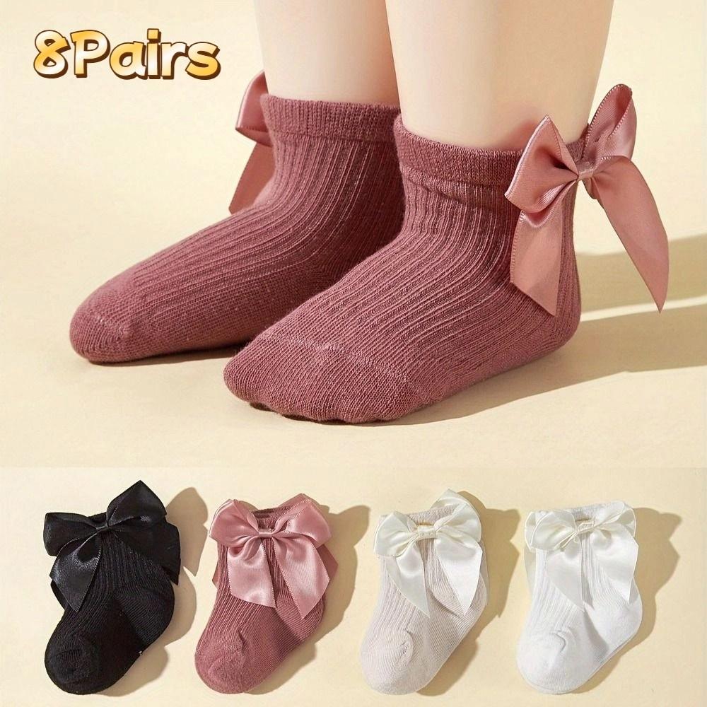 8Pairs Bowknot Toddle Short Tube Socks Stripe Infant Solid Socks Soft Baby Cotton Socks  Gifts