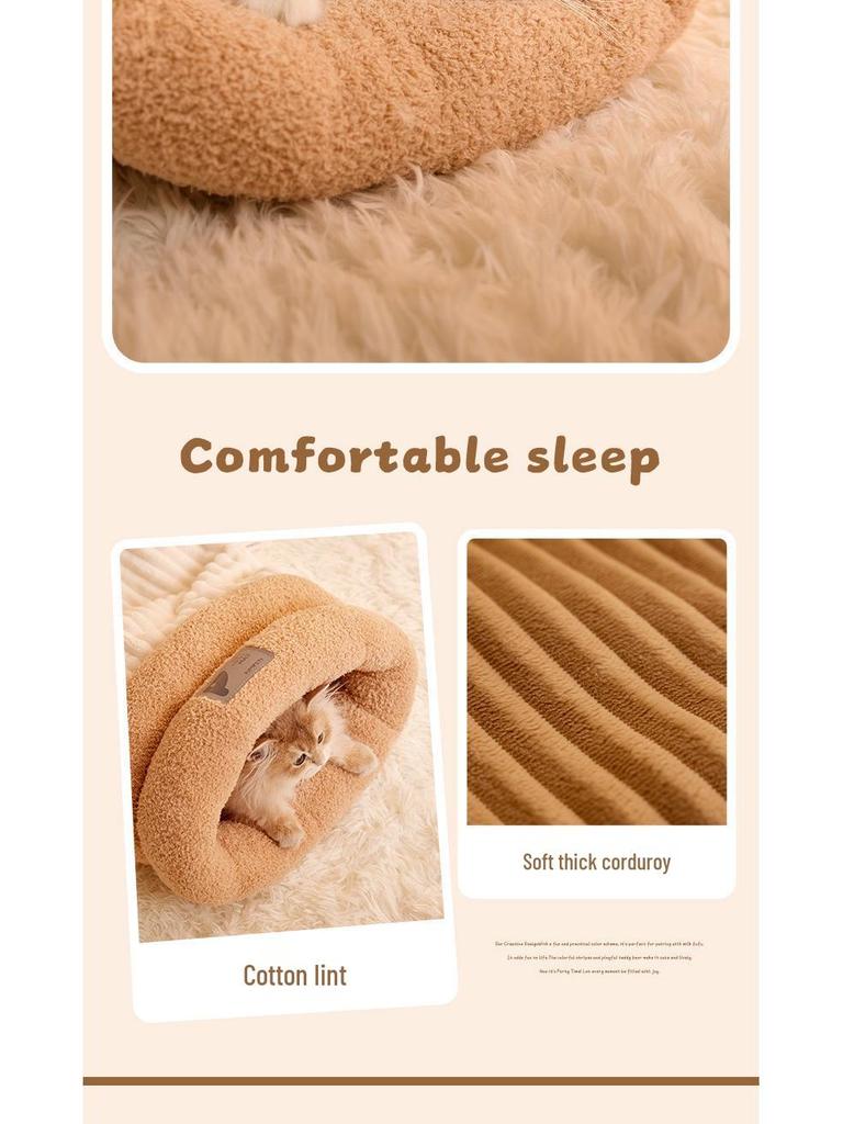 Koselig høst- og vinterkjæledyrrede: Innelukket sovepose og tunnel for katter og små hunder - Ideell for en følelse av trygghet og varme.