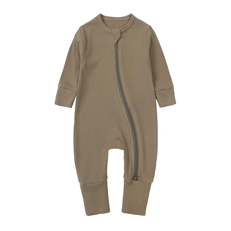 Newborn Autumn Wear Bodysuit: Long Sleeve, Mittens & Foot Cover, 0-24 Months, Solid Ribbed.