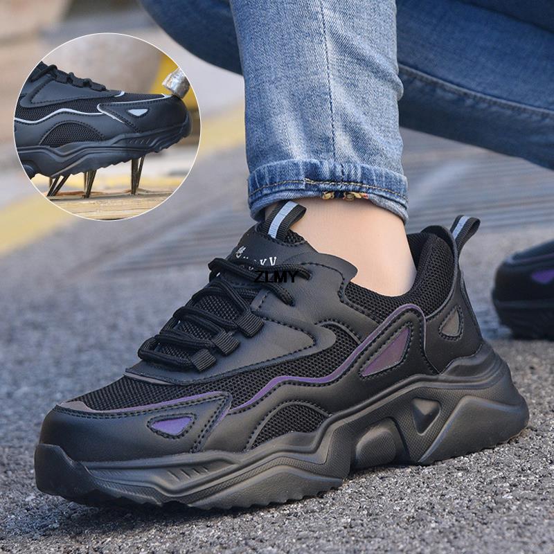 Mode Große Größe Frauen Sicherheitsschuhe Plattform Stahlkappe Sneaker Männer Frau Arbeit Sicherheitsstiefel Atmungsaktive leichte Industriearbeitsschuhe Weiblich