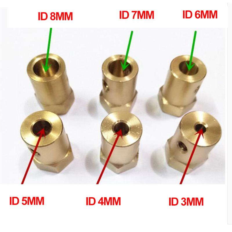 10pcs/lot 3mm 4mm 5mm 6mm 7mm 8mm Shaft Motor Flexible Coupling Tyre Wheel Brass Hex Coupler Set&wrench 4mm