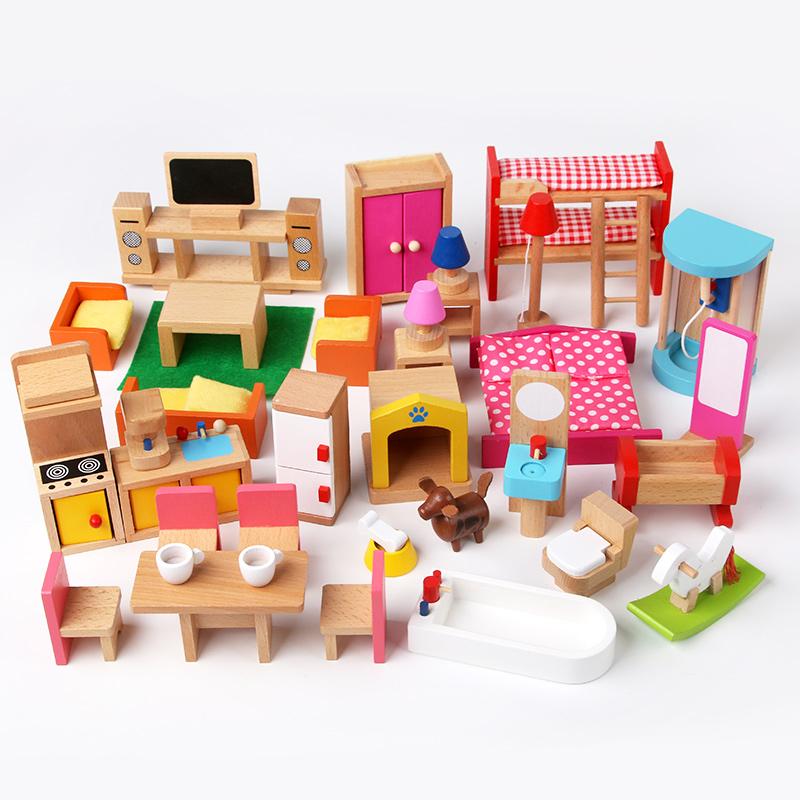 Wooden Mini Furniture Sets Kids Children House Play Toy - Bedroom, Living Room, Kitchen, Bathroom Accessories Boys Girl Gifts