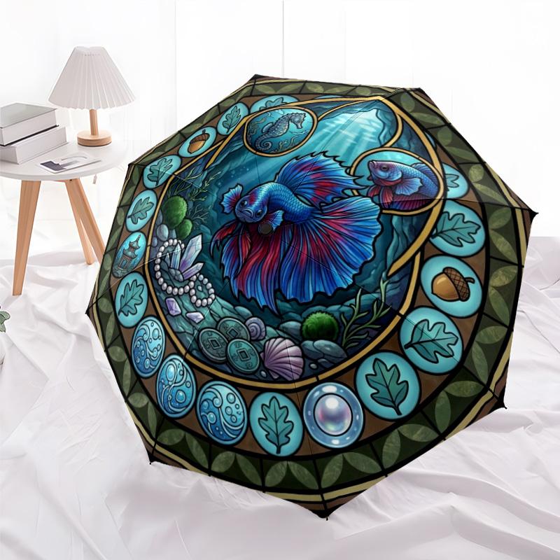 Underwater Fantasy Scene Pattern Umbrella, Portable and Foldable Design, 8 Ribs, a Casual Accessory for Halloween, Christmas, and Birthday Gifts.