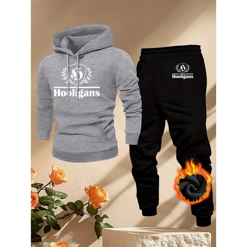 Fashionable Men s Sports Suit, Fashionable Printed Hoodie Paired with Long Jogging Pants. S