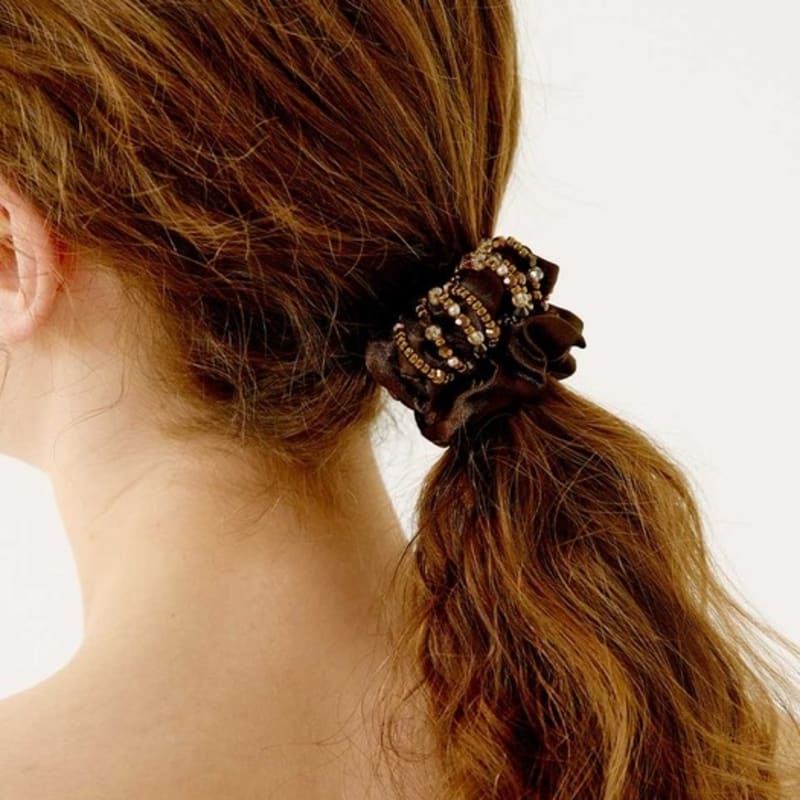 

Жан Поль Кларисс Кристальная резинка-скранчи с бисером LFPT0168 brown