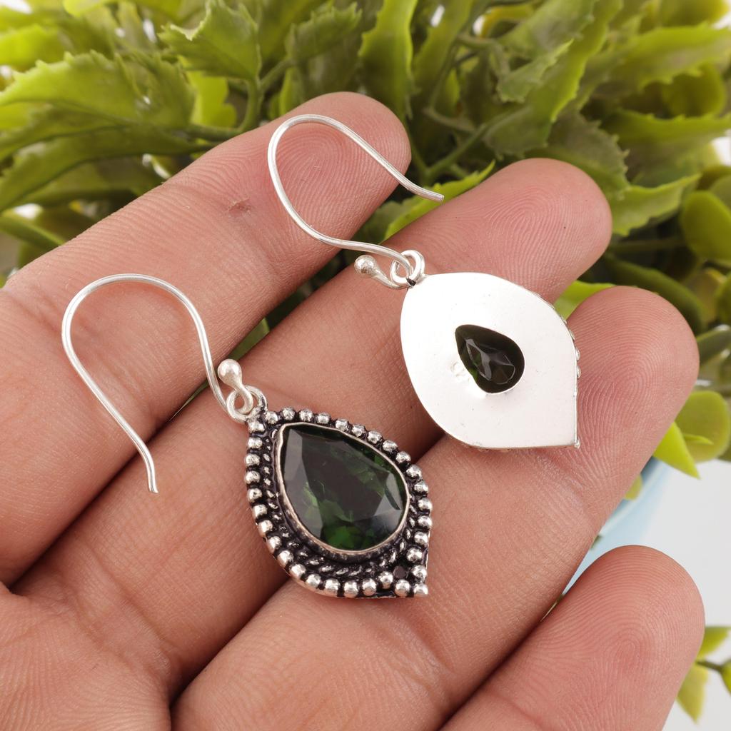 Grön Turmalin Handgjorda Ädelstensörhängen, 925 Massivt Sterlingsilver Örhängen Antika Smycken, Hänge För Förlovningspresent