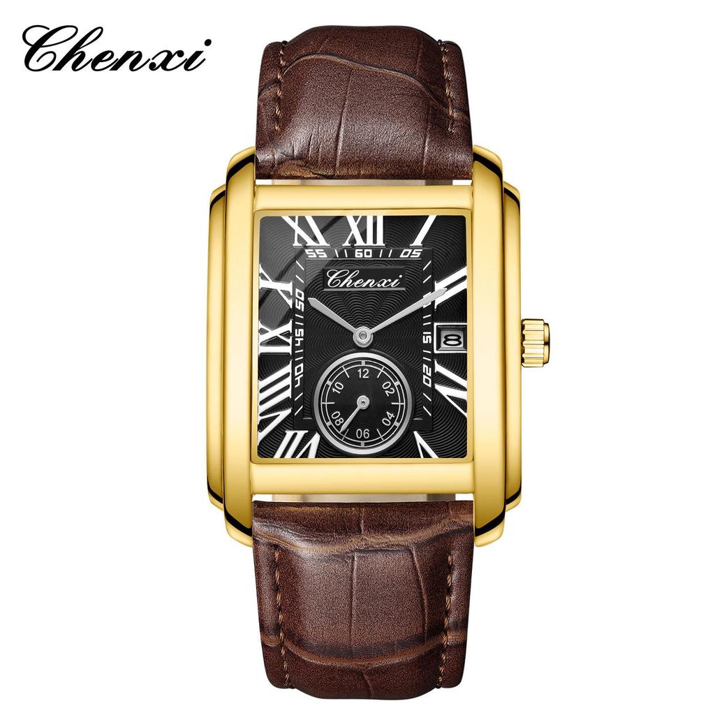 Douyin Trendy Square Quarzuhr mit Lederarmband – Marke Morning Dawn für Herren