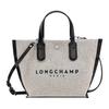 Longchamp Essential Logo Print Snap Closure Cotton Canvas Tote Bag Women Tote Bags Beige Black 10259HSG037