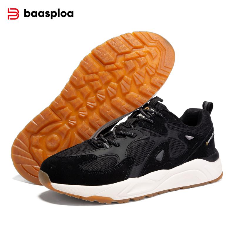BAASPLOA Scarpe sportive casual da uomo in pelle scamosciata + tessuto a rete, di marca, di qualità, da uomo, da corsa, quotidiane, traspiranti, comode, antiscivolo, scarpe casual da uomo