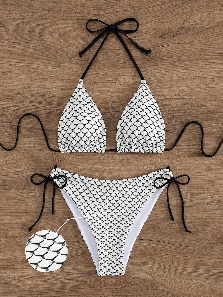 2025 Sexy Wavy Cutout Bikini Set - Tie-Up 2-Piece Swimsuit for Women