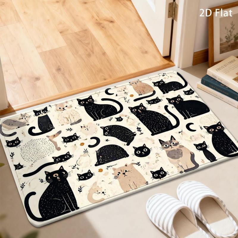 Ins Warm Cute Kitten Doormat Realistic Baby Cats Vintage Ornate Print Non Slip Farmhouse Front Door Decor Rug