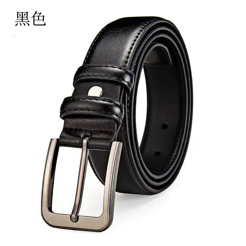 Men'S Pin Buckle Belt, High-End Casual Retro Belt, Jeans, Medium Green Belt.
