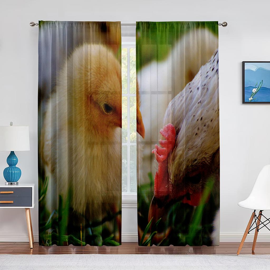 Cute Chick On The Grass Chiffon Sheer Curtains for Living Room Bedroom Home Decoration Animal Transparent Voiles Tulle Curtain