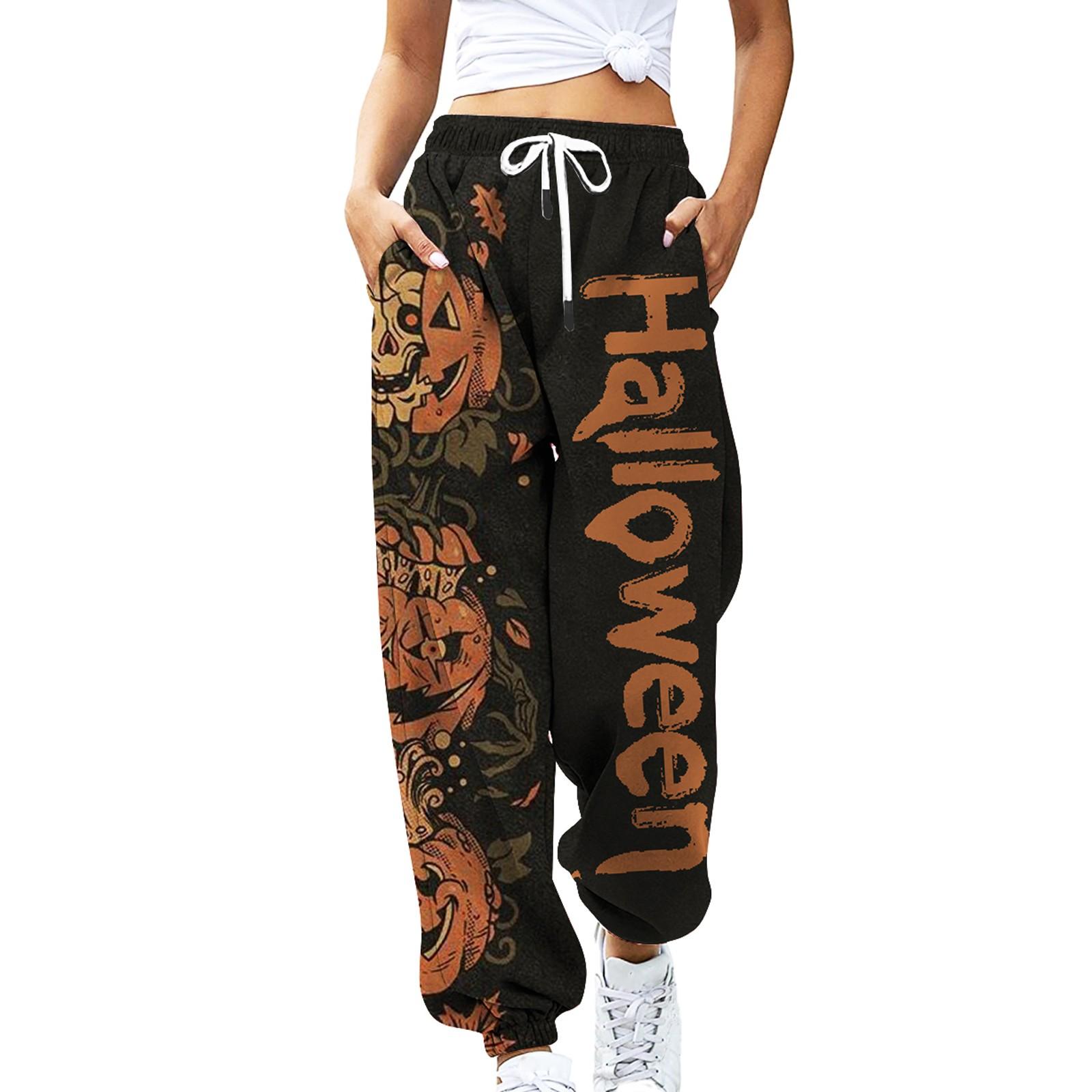 

Женская мода Хэллоуин Повседневная цифровая цветная печать Повседневные спортивные брюки Свободные брюки M чёрный