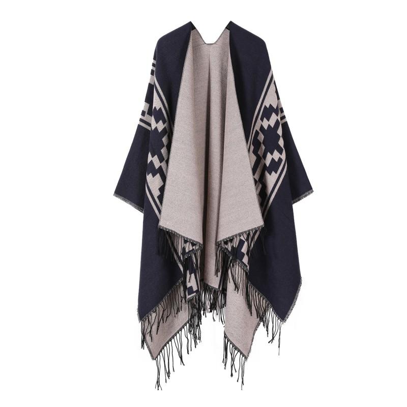 Womens Knitted Double-sided Thick Shawl Blanket Air Conditioner Room Warm Fashion Versatile Cape