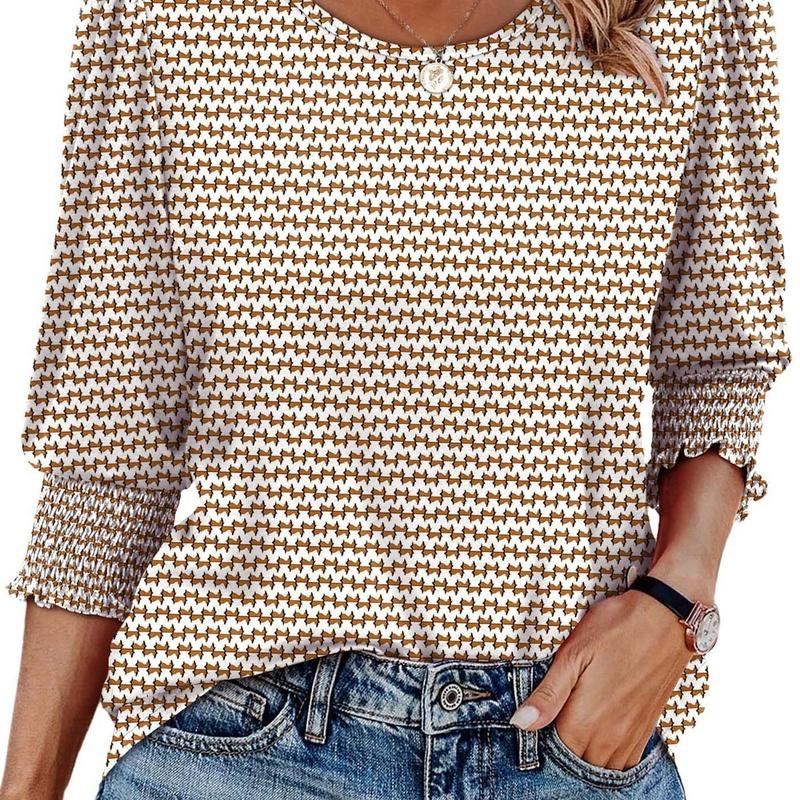 25 European Style Women Clothing Fall Loose Fit Casual Print Round Neck T-Shirt XL хаки