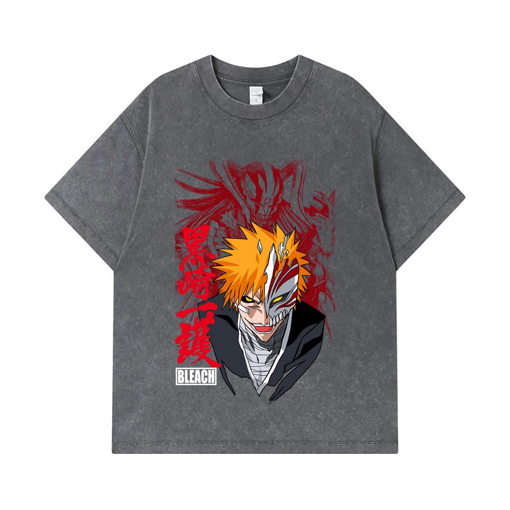 275 GSM Washed T-shirts 100% Cotton Bleach V1 Ichigo Print Unisex Heavy Cotton T Shirt