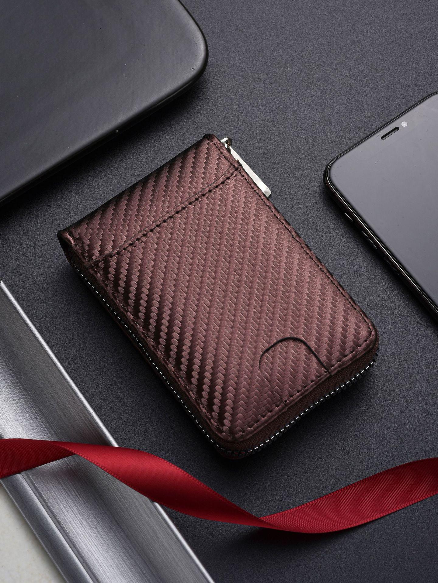 

RFID Anti-Theft Card Holder, Anti-Demagnetization, Korean Style, Men s & Women s Zipper Accordion Credit Card and Driver s License Holder темно-коричневого