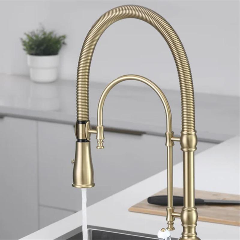 Brushed Gold Pull Out Kitchen Faucet Gold Kitchen Sink Mixer Tap Total Brass Kitchen Faucet Vanity Water Tap Faucet Sink Faucet