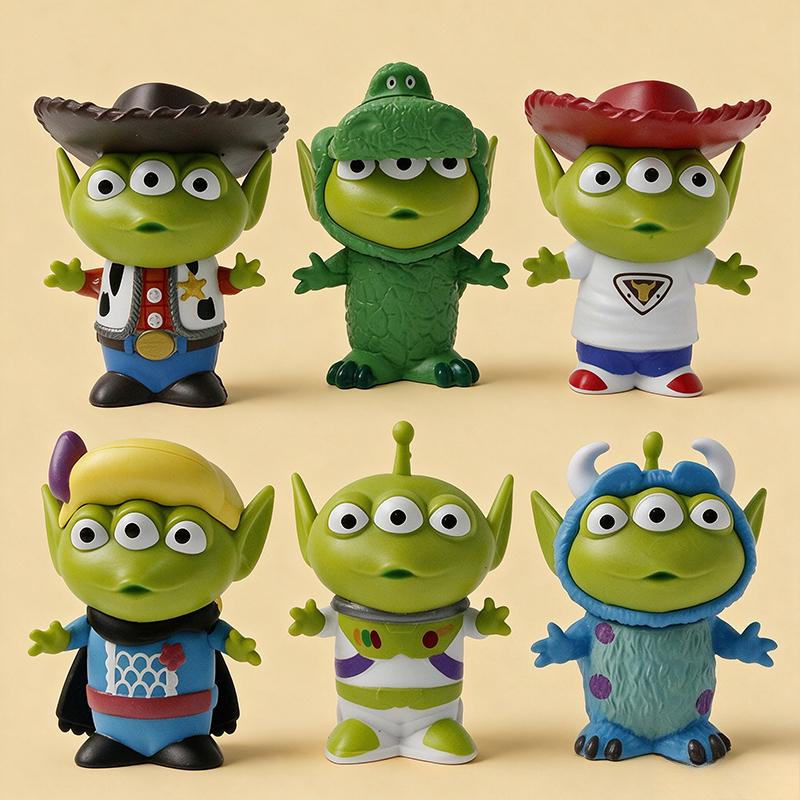 6Pcs Toy Story Alien Cosplay Mini Figures Set Woody Rex Jessie Buzz Sulley PVC Figurines Desktop Car Ornament Collectible Toy Gift For Kids Movie Fans