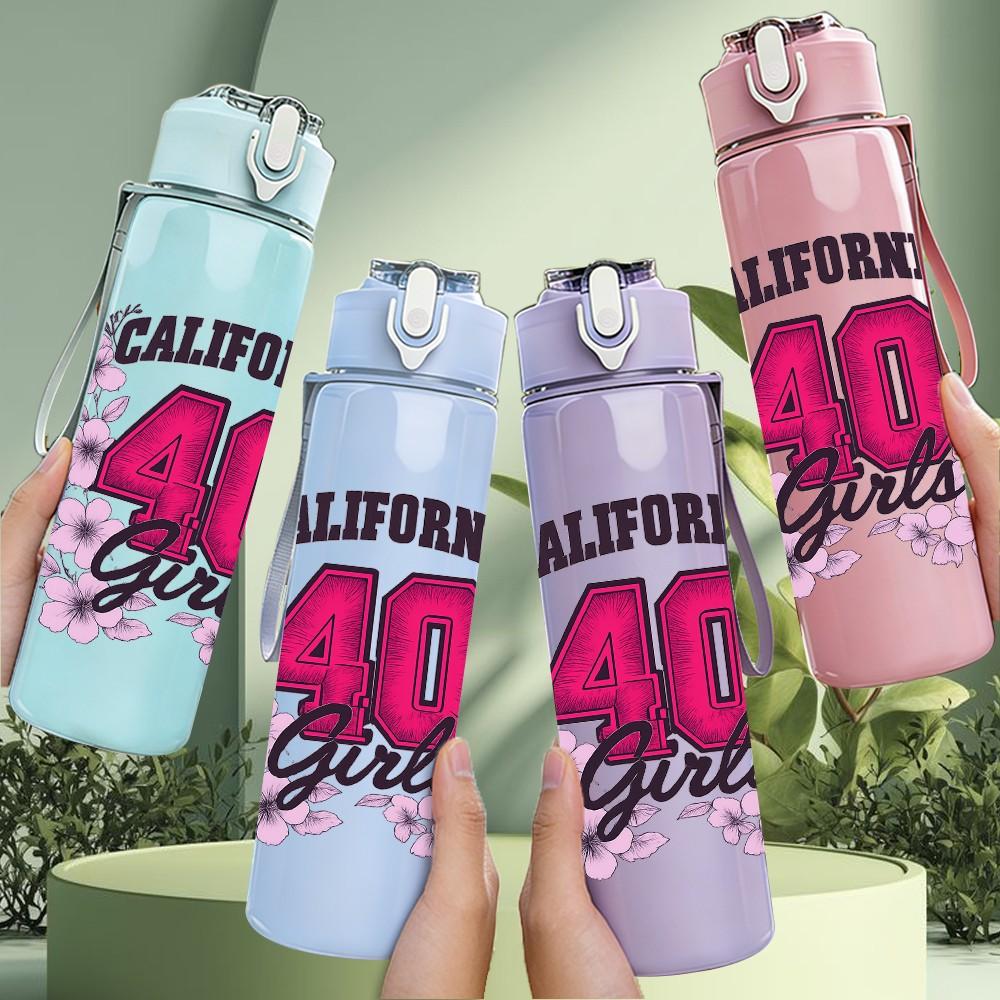 1PC California 40 Girly Floral Print 750ml Color Plastic Sports Water Bottle Leakproof Flip Straw Lid Suitable for Sports Office Home Use