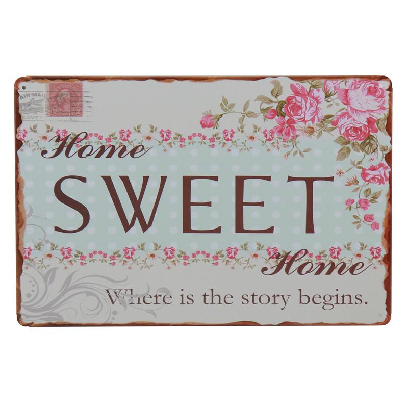 Family Welcome Sweet Home Metal Tin Sign Letter Iron Poster Flower House Metal Plaque Wall Decor Garden Cafe Plate Iron Painting