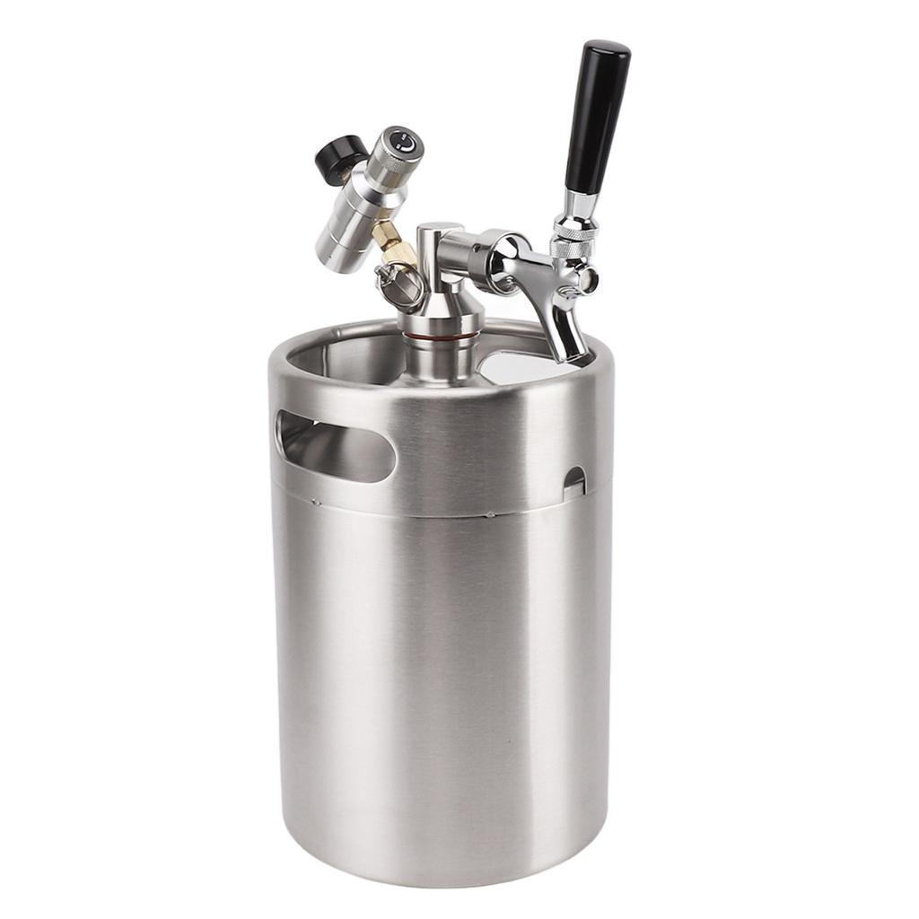 Mini Stainless Steel Beer Barrel with 60psi Gauge Dispenser Outlet Valve 5L Pressurized Mini Beer