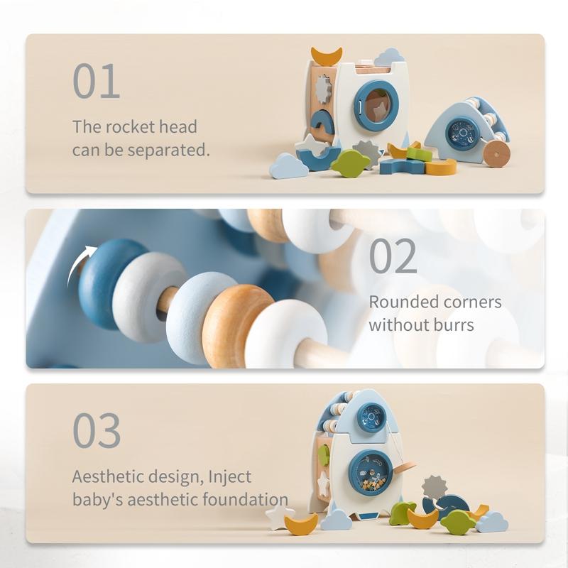 Baby Montessori Early Educational Rocket Toys Baby 5-in-1 Multifunctional Shape Box Toys Kid Wooden Graphic Cognition Toys Gifts