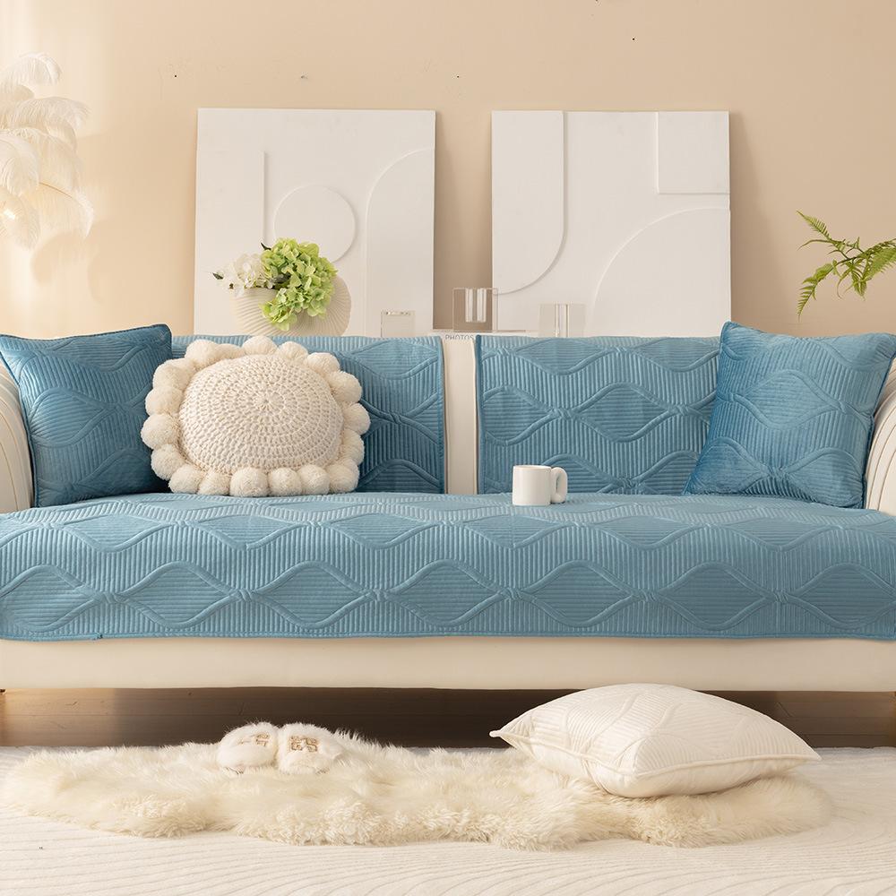 Autumn and Winter Embroidery Sofa Cushion Plush Solid Color Sofa Towel Modern Minimalist Backrest Armrest Cushion Covers