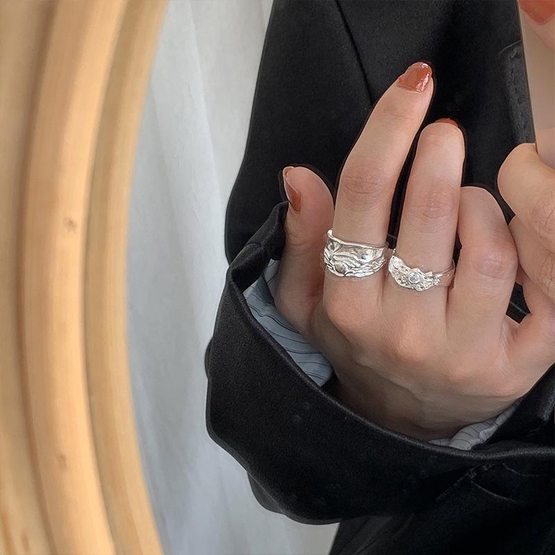 Su Chuang S925 Sterling Silver Lava Wrinkled Ring - Women's Cold Aesthetic High-End Statement Index Finger Ring