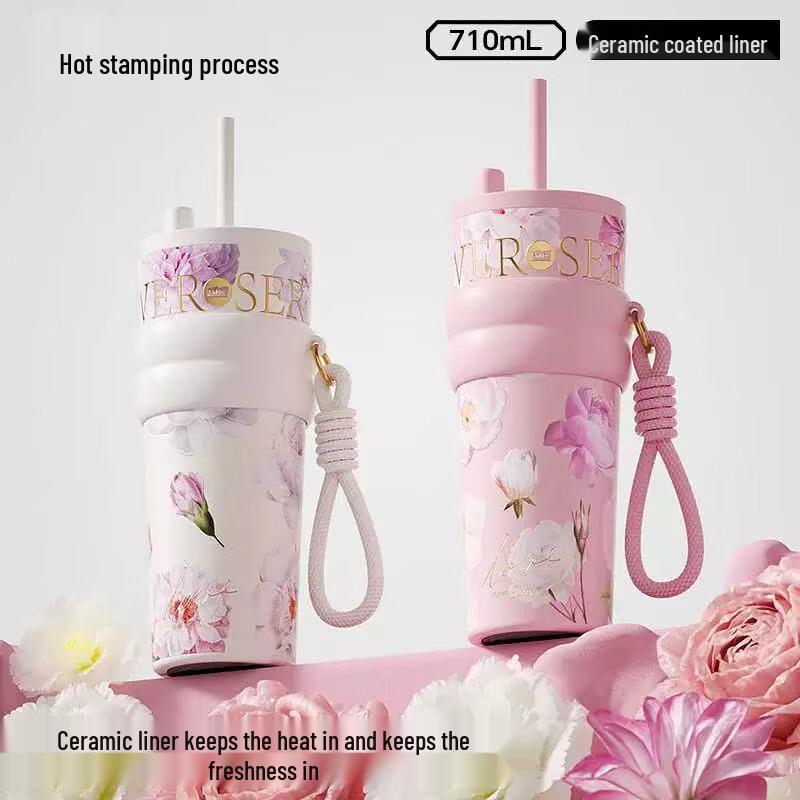 Stylish 316 Stainless Steel Insulated Straw Tumbler with Ceramic Liner