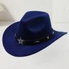 European and American Woolen Hat Women's Western Retro Cowboy Hat Men's Five-pointed Star Ethnic Style Decorative Flat Top Top Top Hat