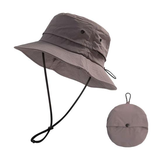 Bucket Hat Foldable Quick-Dry Breathable Mesh Fisherman Hat with Wide Brim Adjustable Windproof Rope Sun Protection Hat