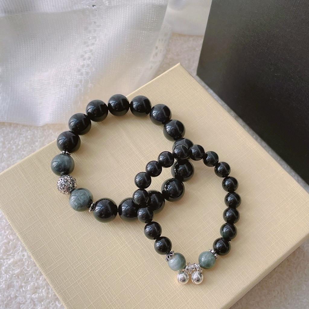 Heartfelt Bells Obsidian Bracelet for Couples, Original Niche Design, Gift for Boyfriend, Girlfriend, or Lover