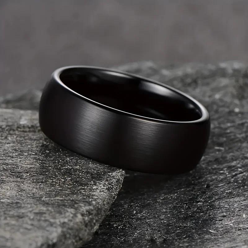 8mm Classic Black Brushed Matte Finish Stainless Steel Band Ring - Simple Stylish Men's Women's Ring