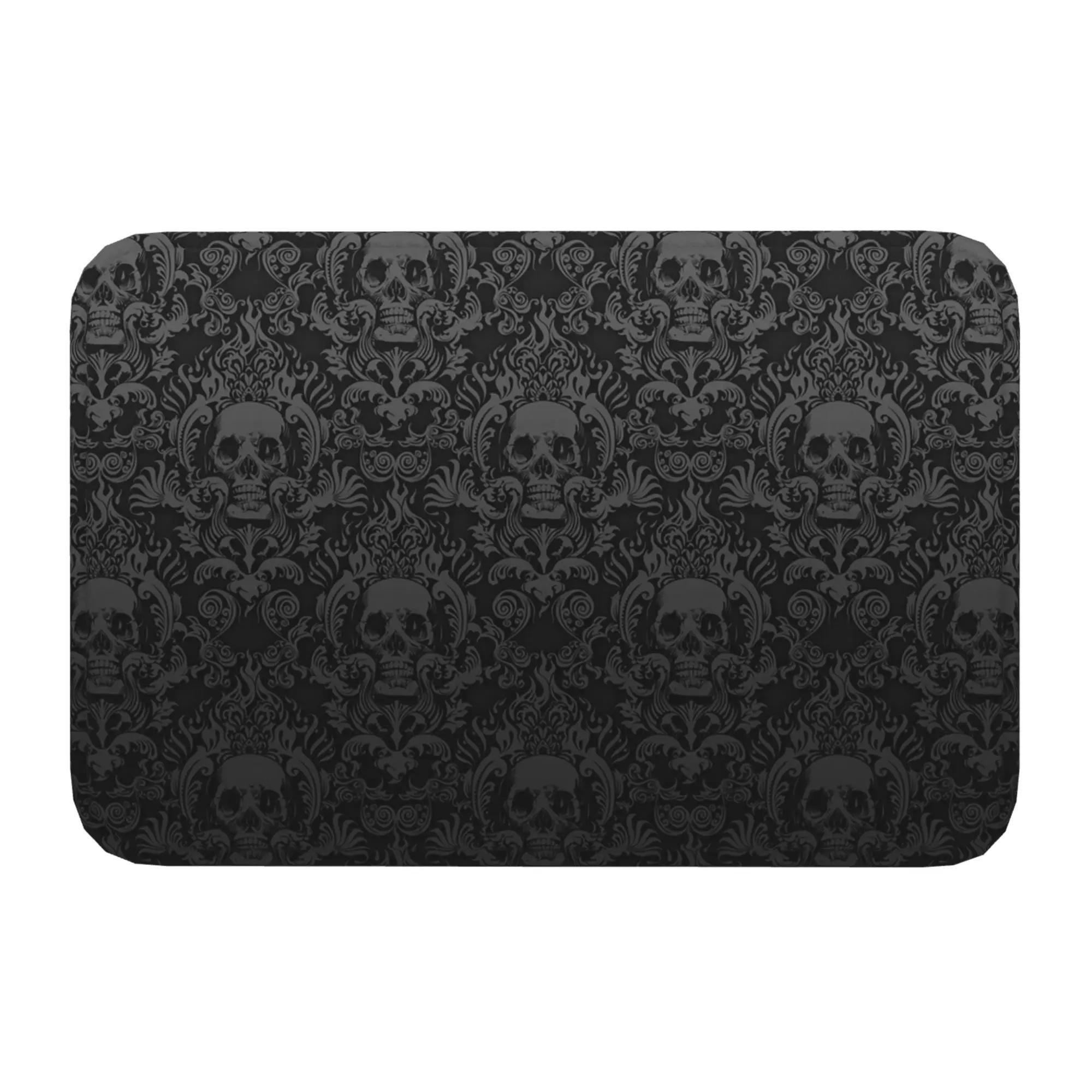 

Vintage Black Gothic Skull Damask Halloween Doormat Indoor Carpet Area Rugs Non-Slip Entrance Door Floor Mat Home Decor 40x60cm