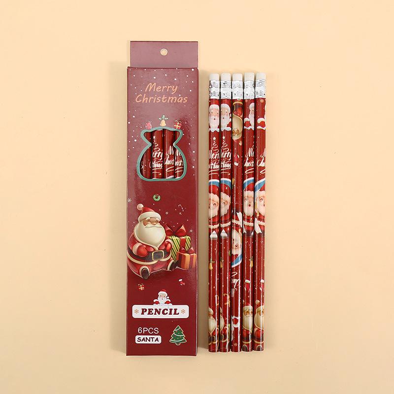 6-Pack Christmas Cartoon Pencils with Eraser Tips - Round Shafts for Children and Students