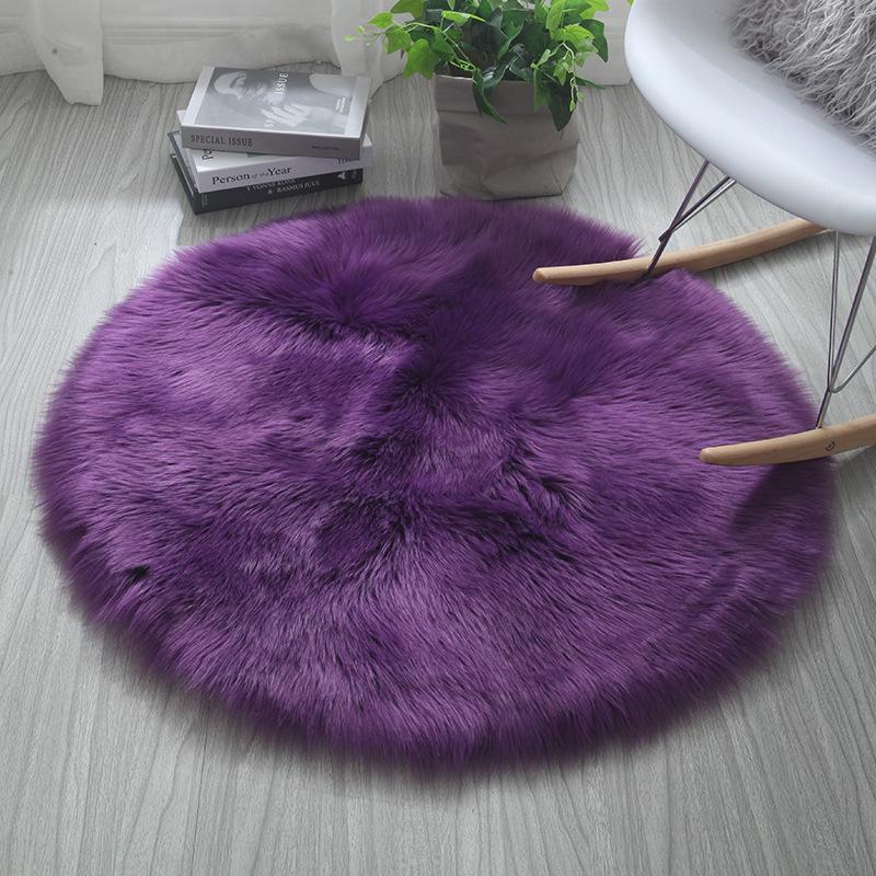 Round Faux Sheepskin Long Pile Rug for Chair, Yoga, Living Room, Bedroom, Sofa Cushion