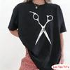 Sharp Scissors Pattern Print T Shirt Women O Neck Clothes Cotton Cotton Vintage Hairdresser Hairstylist Gift TShirt