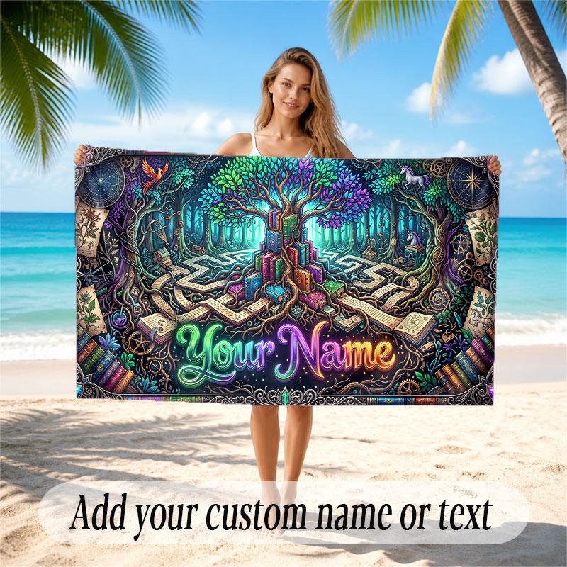Mushroom Forest Theme Soft Beach Towel Personalized Custom Name Text Towel Portable for Beach Pool Travel