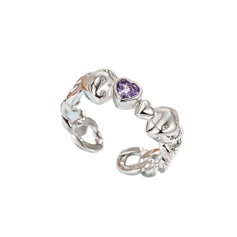2023 Trendy Purple Diamond Heart Open Tritium Ring for Women - Retro Niche Design