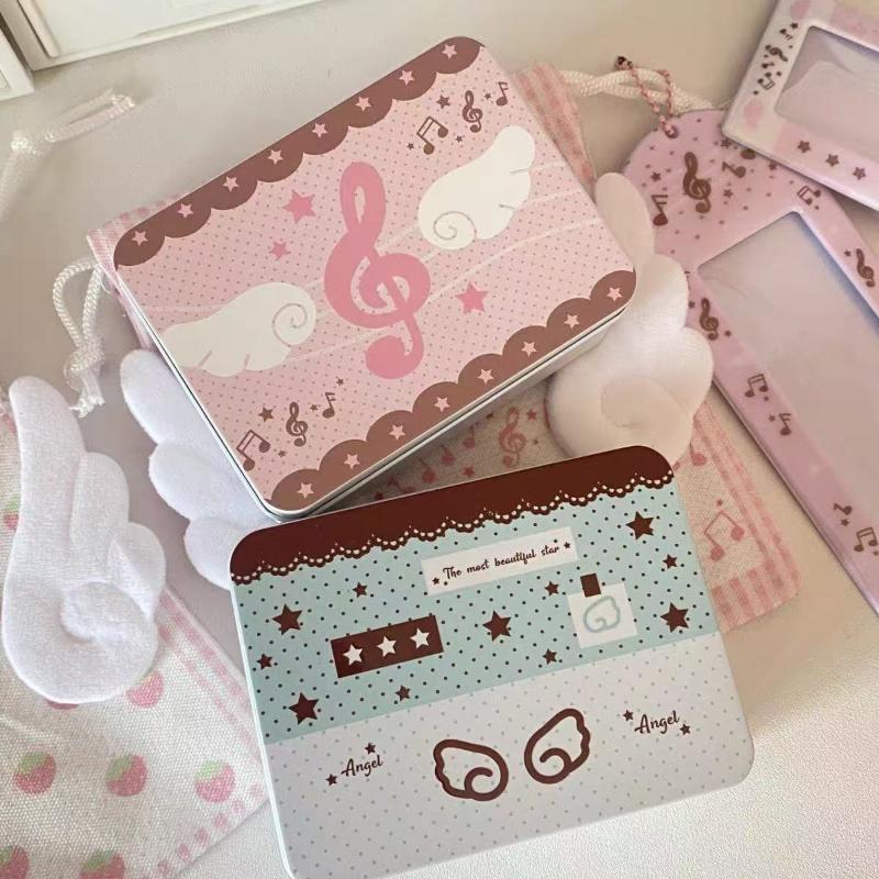 1/2Pcs Korean-Style Star Angel Flip-Top Small Iron Box, Portable Waterproof Card Sticker Storage Box With High Aesthetic Appeal
