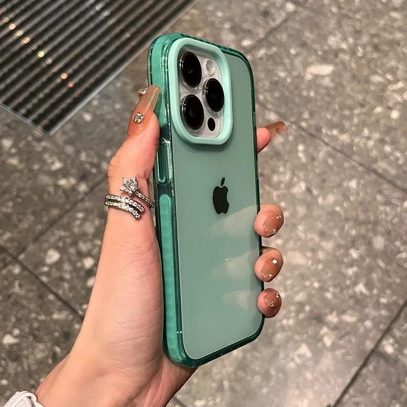 Luxury Transparent Airbag Phone Case For iPhone 17 16 15 14 13 12 11 Pro Max Plus 17 Air Contrasting Bumper Shockproof TPU Cover