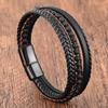Fashion Rope Men Bracelet Double Layer Leather Bracelet Homme Stainless Steel Accessories for Lover Husband Jewelry Gift